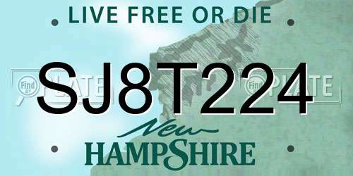 SJ8T224 New Hampshire License Plate