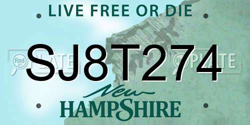SJ8T274 New Hampshire License Plate
