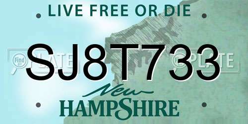 SJ8T733 New Hampshire License Plate
