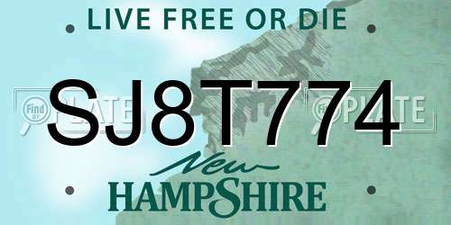 SJ8T774 New Hampshire License Plate