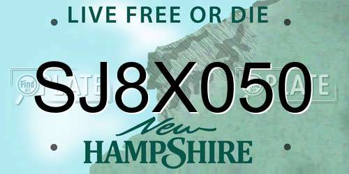 SJ8X050 New Hampshire License Plate