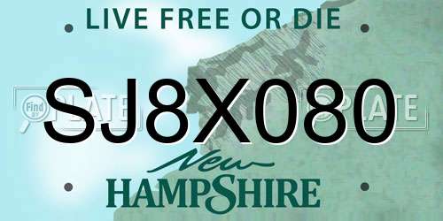 SJ8X080 New Hampshire License Plate