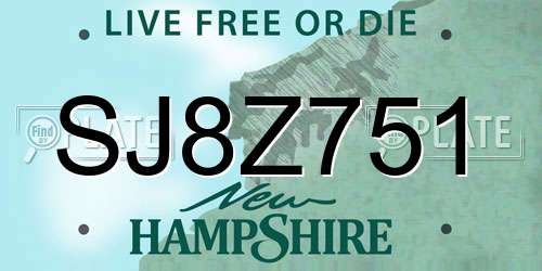 SJ8Z751 New Hampshire License Plate