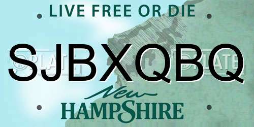 SJBXQBQ New Hampshire License Plate