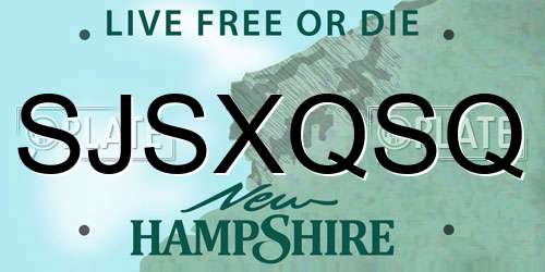 SJSXQSQ New Hampshire License Plate
