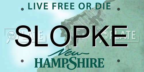 SLOPKE New Hampshire License Plate