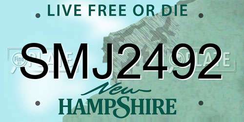SMJ2492 New Hampshire License Plate