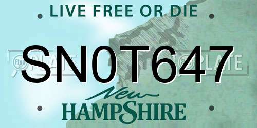 SN0T647 New Hampshire License Plate