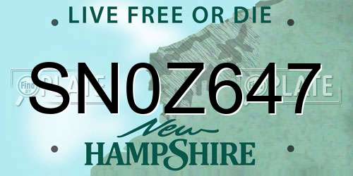 SN0Z647 New Hampshire License Plate