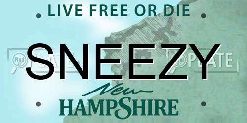 SNEEZY New Hampshire License Plate