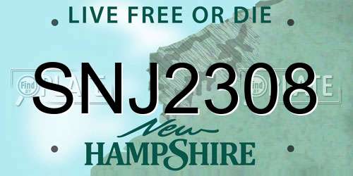 SNJ2308 New Hampshire License Plate