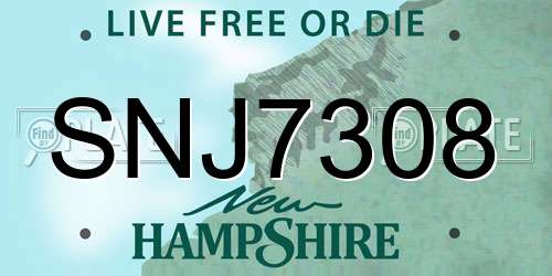 SNJ7308 New Hampshire License Plate