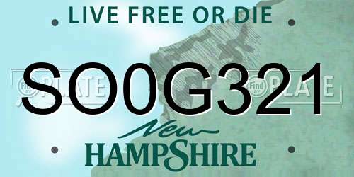 SO0G321 New Hampshire License Plate