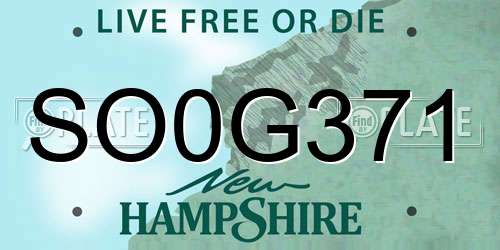 SO0G371 New Hampshire License Plate
