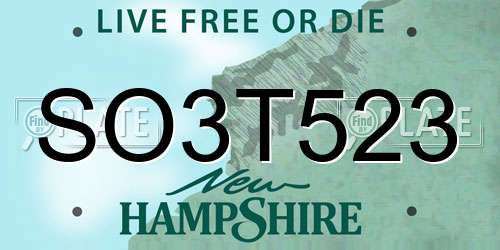 SO3T523 New Hampshire License Plate