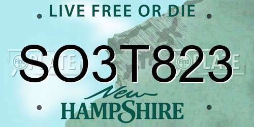 SO3T823 New Hampshire License Plate