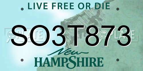 SO3T873 New Hampshire License Plate