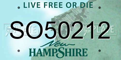 SO50212 New Hampshire License Plate