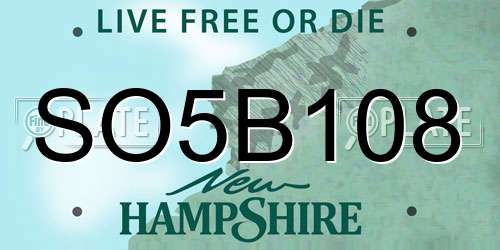 SO5B108 New Hampshire License Plate