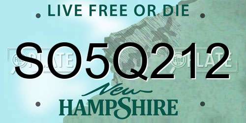 SO5Q212 New Hampshire License Plate