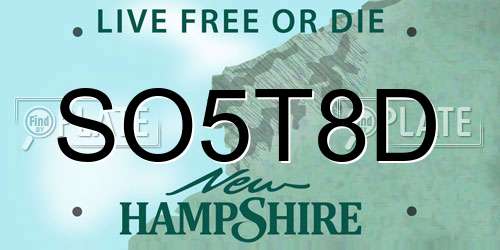 SO5T8D New Hampshire License Plate