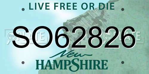 SO62826 New Hampshire License Plate