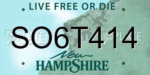 SO6T414 New Hampshire License Plate