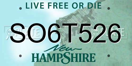 SO6T526 New Hampshire License Plate