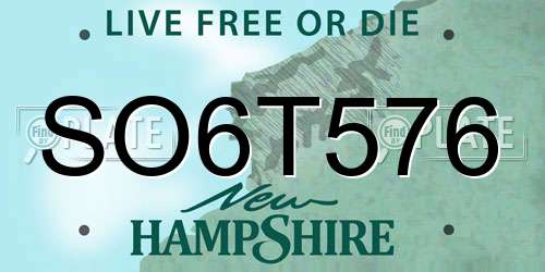 SO6T576 New Hampshire License Plate