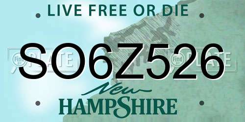 SO6Z526 New Hampshire License Plate
