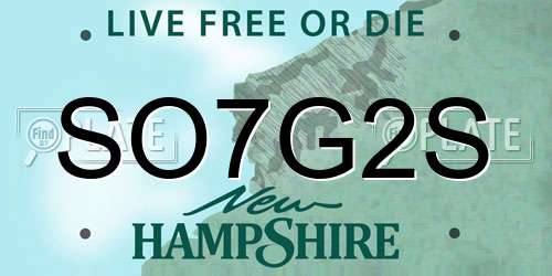 SO7G2S New Hampshire License Plate
