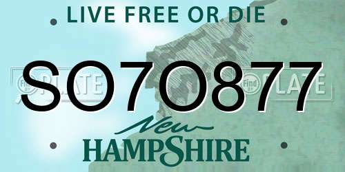 SO7O877 New Hampshire License Plate