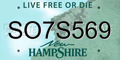 SO7S569 New Hampshire License Plate
