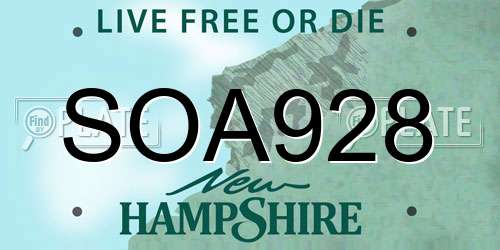SOA928 New Hampshire License Plate