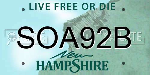 SOA92B New Hampshire License Plate