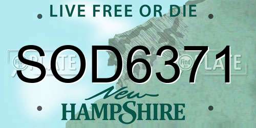 SOD6371 New Hampshire License Plate