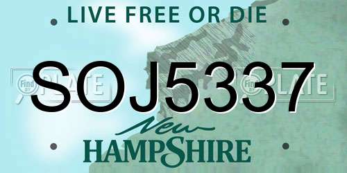 SOJ5337 New Hampshire License Plate