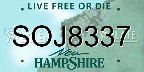 SOJ8337 New Hampshire License Plate