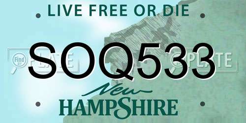 SOQ533 New Hampshire License Plate
