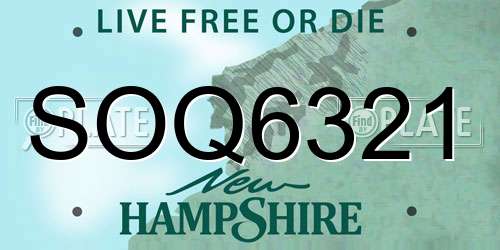 SOQ6321 New Hampshire License Plate