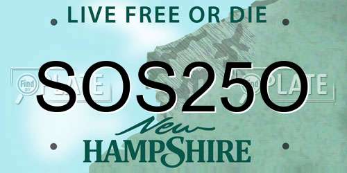 SOS25O New Hampshire License Plate