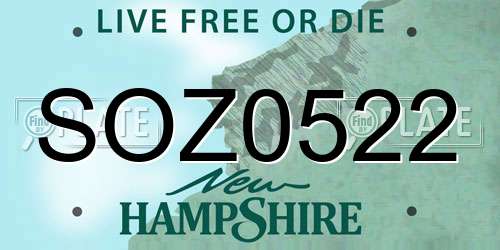 SOZ0522 New Hampshire License Plate