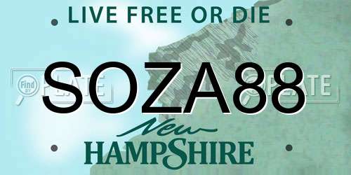 SOZA88 New Hampshire License Plate