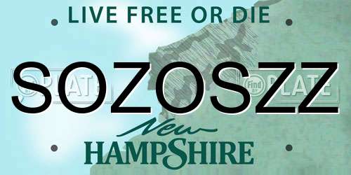 SOZOSZZ New Hampshire License Plate