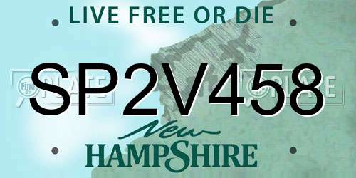 SP2V458 New Hampshire License Plate