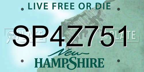 SP4Z751 New Hampshire License Plate