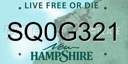 SQ0G321 New Hampshire License Plate