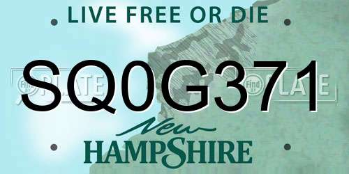 SQ0G371 New Hampshire License Plate