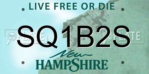 SQ1B2S New Hampshire License Plate
