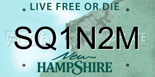 SQ1N2M New Hampshire License Plate